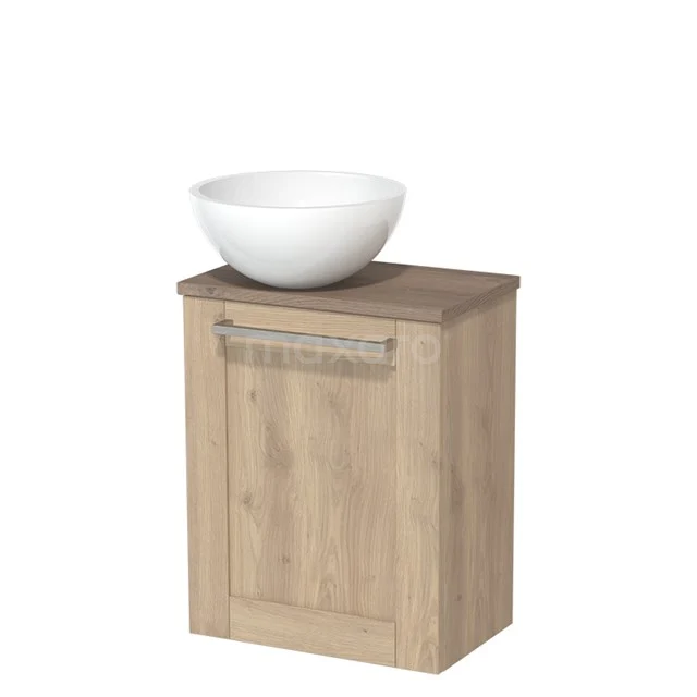 Toilet unit with countertop wash basin | 41 cm Light brown oak Fronts High-gloss white Mineral marble countertop wash basin Mid brown oak worktop TMK10-04594