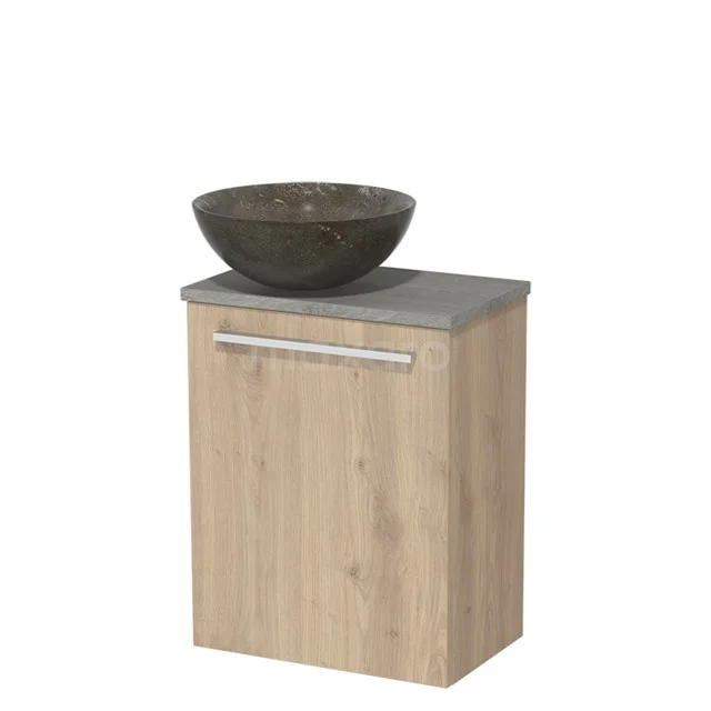 Toilet unit with wash basin | 41 cm Light brown oak Flat front Blue stone Natural stone Countertop wash basin Natural stone Worktop Grey oak TMK10-02174