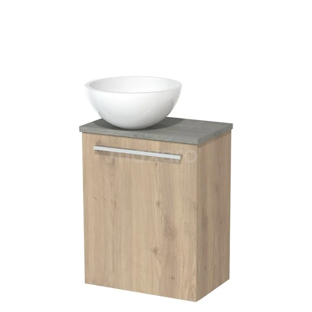 Toilet unit with wash basin | 41 cm Light brown oak Flat front High-gloss white Mineral marble countertop wash basin Grey oak worktop TMK10-02175