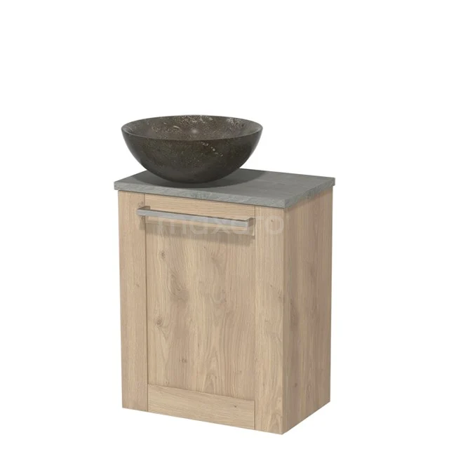 Toiletmeubel met waskom | 41 cm Lichtbruin eiken Kader front Blue stone Natuursteen waskom Grijs eiken blad TMK10-02179