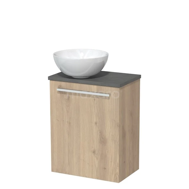 Toilet unit with wash basin | 41 cm Light brown oak Flat front High-gloss white Ceramic wash basin Dark grey concrete fronts TMK10-06520