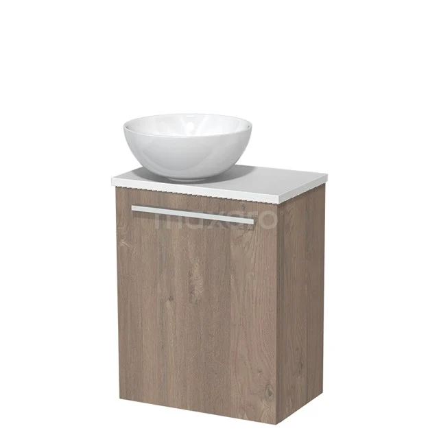 Wooden bathroom cabinet with white basin, compact shape, modern design and smooth finish, ideal for small bathrooms.