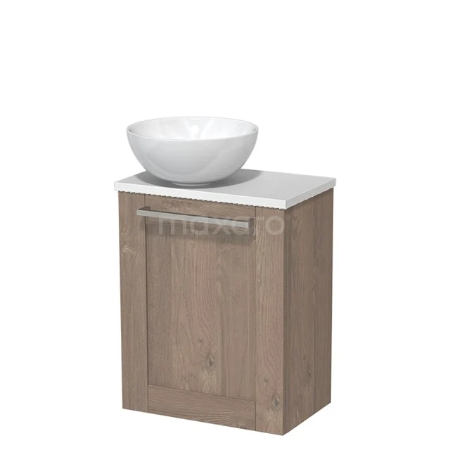 Toiletmeubel met waskom | 41 cm Middenbruin eiken Kader front Hoogglans wit Keramiek waskom Mat wit blad TMK10-06555