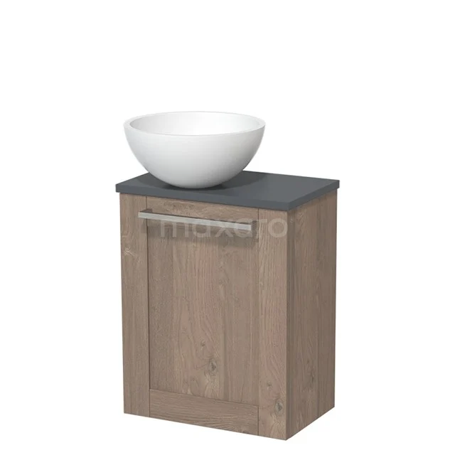 Toiletmeubel met waskom | 41 cm Middenbruin eiken Kader front Mat wit Solid surface waskom Donkergrijs blad TMK10-06568