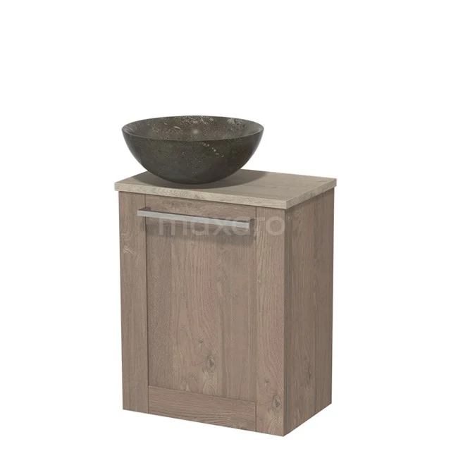 Toilet unit with countertop wash basin | 41 cm Mid brown oak Front Blue stone Natural stone Countertop wash basin Light grey oak worktop TMK10-06596