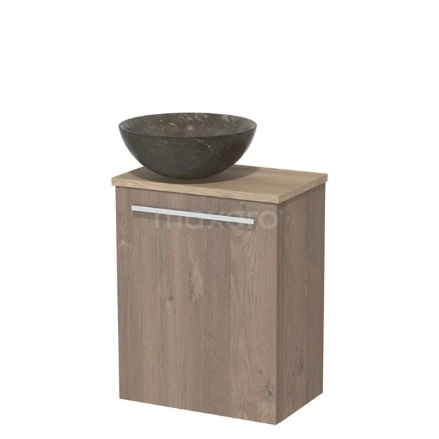 Toilet unit with wash basin | 41 cm Mid brown oak Flat front Blue stone Natural stone countertop wash basin Light brown oak worktop TMK10-02876
