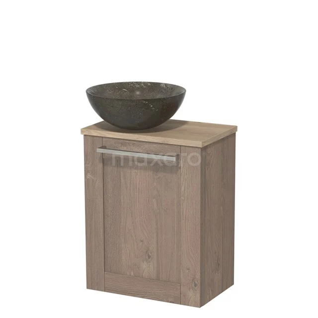 Toilet unit with wash basin | 41 cm Mid brown oak Front Blue stone Natural stone Countertop wash basin Light brown oak worktop TMK10-02881