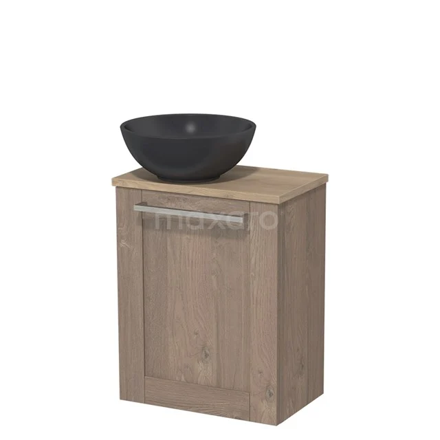 Toilet unit with countertop wash basin | 41 cm Mid brown oak Fronts Matte black Quartz wash basin Light brown oak worktop TMK10-02884
