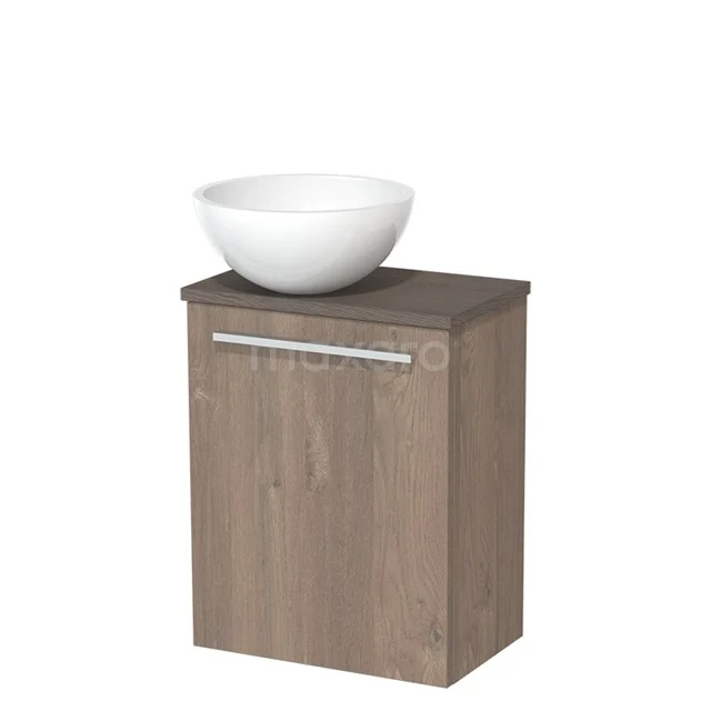 Toilet unit with wash basin | 41 cm Mid brown oak Flat front High-gloss white Mineral marble wash basin Dark brown oak worktop TMK10-06602