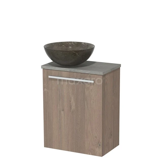 Toilet unit with wash basin | 41 cm Mid brown oak Flat front Blue stone Natural stone Countertop wash basin Natural stone worktop Grey oak worktop TMK10-02304