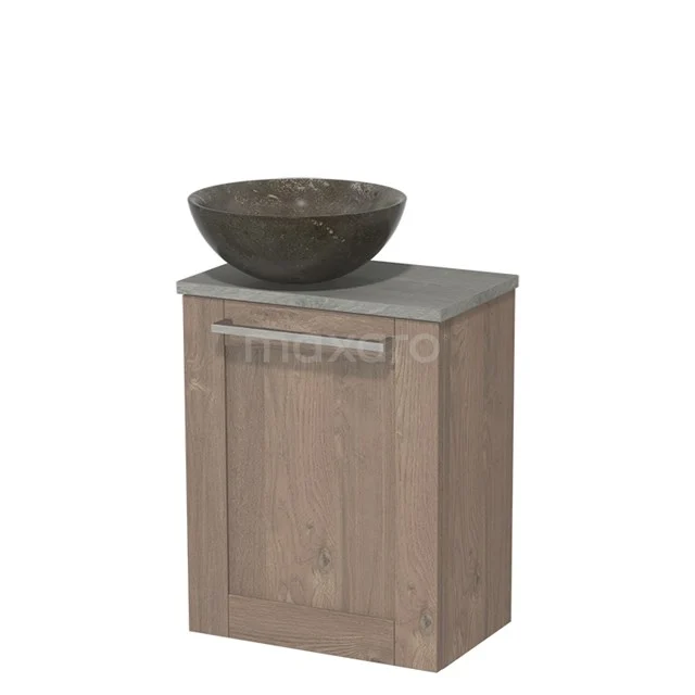 Toilet unit with wash basin | 41 cm Mid brown oak Front Blue stone Natural stone countertop wash basin Natural stone worktop Grey oak worktop TMK10-02309