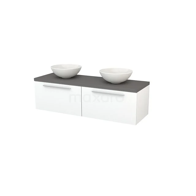 White Bathroom unit with double basin, anthracite worktop and modern drawers; ideal for a stylish and functional bathroom.