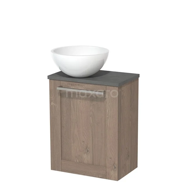 Toilet unit with countertop wash basin | 41 cm Mid brown oak Front High-gloss white Mineral marble basin Dark grey concrete worktop TMK10-06637