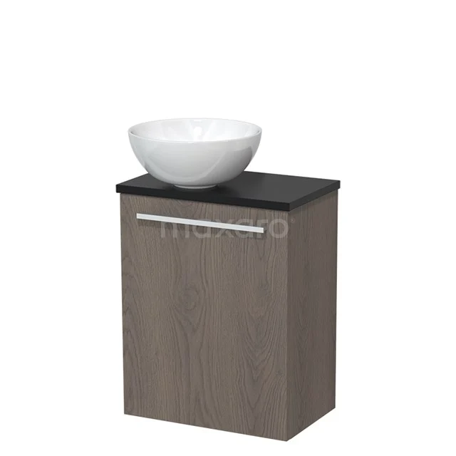 Toiletmeubel met waskom | 41 cm Donkerbruin eiken Vlak front Hoogglans wit Keramiek waskom Mat zwart blad TMK10-04791