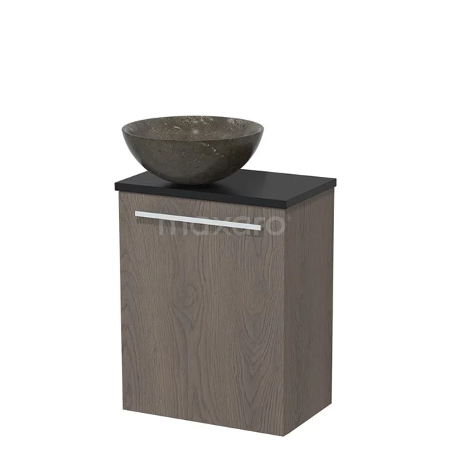 Toilet unit with countertop wash basin | 41 cm Dark brown oak Flat front Blue stone Natural stone worktop Matte black TMK10-04792