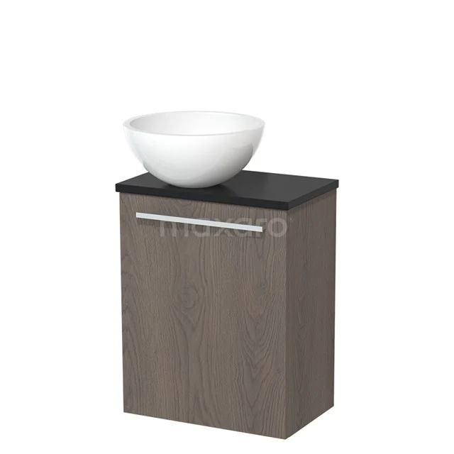 Toilet unit with countertop wash basin | 41 cm Dark brown oak Flat front High-gloss white Mineral marble worktop Matte black worktop TMK10-04793
