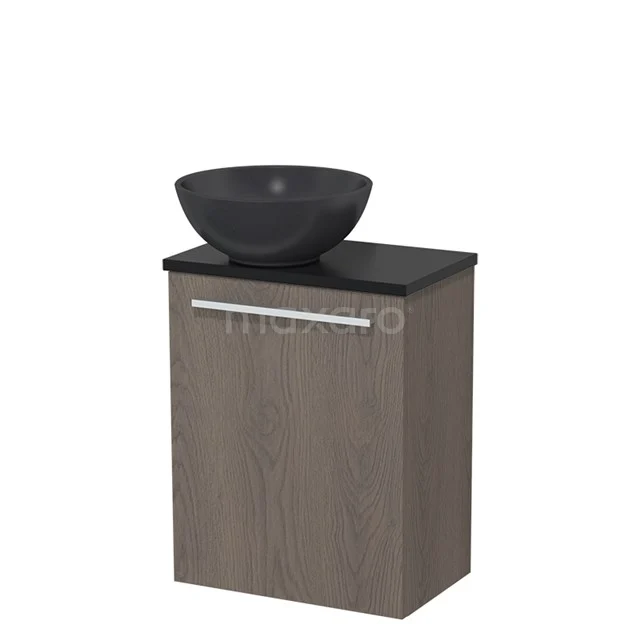 Toilet unit with wash basin | 41 cm Dark brown oak Flat front Matte black Quartz wash basin Matte black worktop TMK10-04795