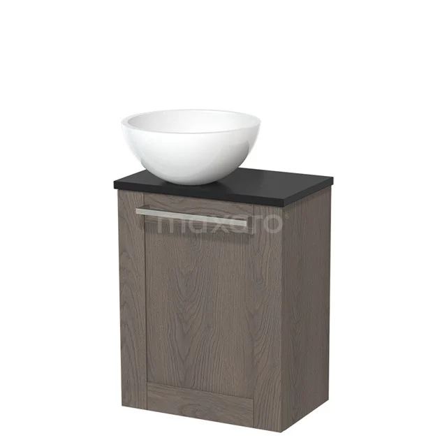 Countertop wash basin | 41 cm Dark brown oak Front High-gloss white Mineral marble worktop Matte black worktop TMK10-04798