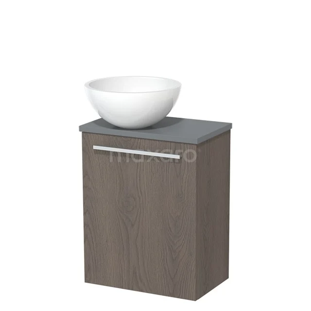 Toiletmeubel met waskom | 41 cm Donkerbruin eiken Vlak front Hoogglans wit Mineraalmarmer waskom Middengrijs blad TMK10-02345