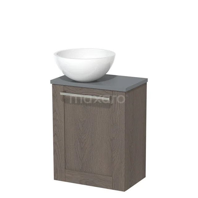 Toiletmeubel met waskom | 41 cm Donkerbruin eiken Kader front Hoogglans wit Mineraalmarmer waskom Middengrijs blad TMK10-02350