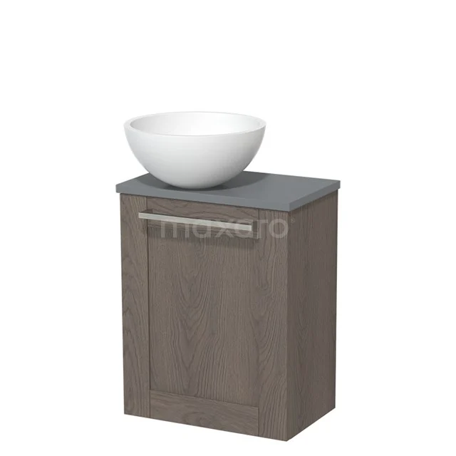 Toiletmeubel met waskom | 41 cm Donkerbruin eiken Kader front Mat wit Solid surface waskom Middengrijs blad TMK10-02351