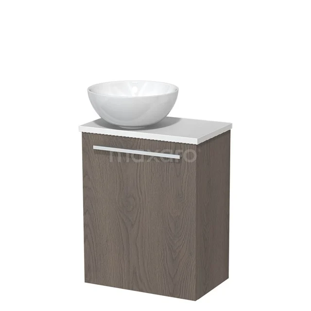 Toilet unit with wash basin | 41 cm Dark brown oak Flat front High-gloss white Ceramic countertop wash basin High-gloss white worktop TMK10-06650