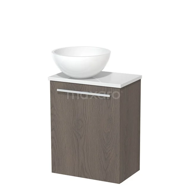 WC-Möbel mit Aufsatzwaschbecken | 41 cm Dunkelbraune Eiche Glatte Front Hochglanz Weiß Mineralguss Aufsatzwaschbecken Hochglanz Weiß TMK10-06652 Holz Badschrank mit weißem Aufsatzwaschbecken, modernes Design, geeignet für Badezimmerlagerung, einschließlich metallischem Haltegriff.