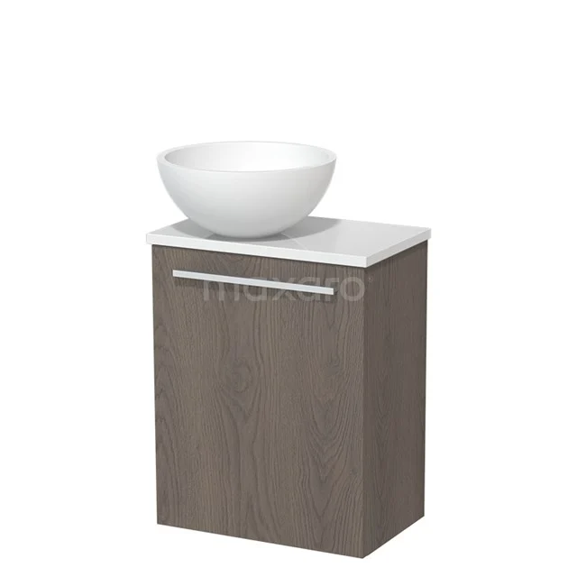 Toilet unit with wash basin | 41 cm Dark brown oak Flat front Matte white Solidtop wash basin High-gloss white worktop TMK10-06653