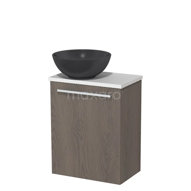 Toilet unit with countertop wash basin | 41 cm Dark brown oak Flat front Matte black Quartz worktop High-gloss white worktop TMK10-06654