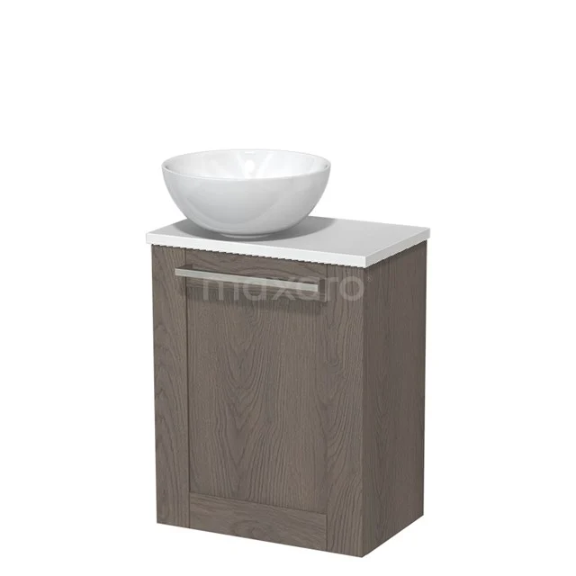Toilet unit with countertop wash basin | 41 cm Dark brown oak Front High-gloss white Ceramic countertop wash basin High-gloss white worktop TMK10-06655