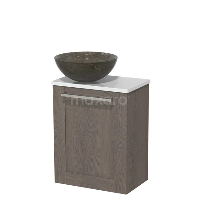 Toilet unit with countertop wash basin | 41 cm Dark brown oak Front Blue stone Natural stone countertop wash basin High-gloss white worktop TMK10-06656