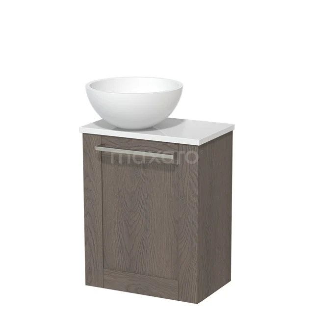 Toilet unit with countertop wash basin | 41 cm Dark brown oak Front Matte white Solidtop wash basin High-gloss white worktop TMK10-06658