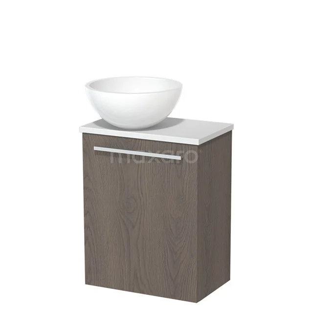 Toilet unit with countertop wash basin | 41 cm Dark brown oak Flat front High-gloss white Mineral marble basin Matte white worktop TMK10-06662