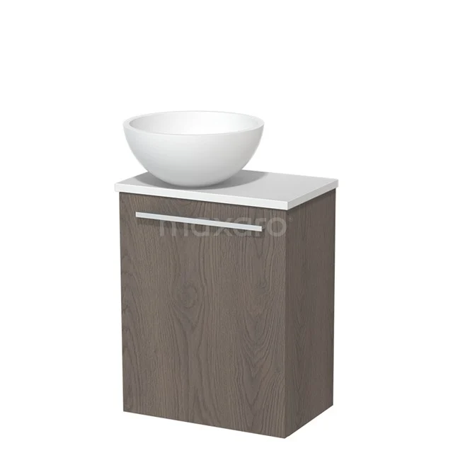 WC-Möbel mit Aufsatzwaschbecken | 41 cm Dunkelbraune Eiche Glatte Front Matt Weiß Aufsatzwaschbecken Matt Weiß Platte TMK10-06663 Holz-Badschrank mit weißer Marmor-Waschtischplatte und runder keramischer Aufsatzwaschbecken, kompaktes Design und moderne Ausstrahlung.
