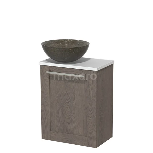 Toilet unit with countertop wash basin | 41 cm Dark brown oak Front Blue stone Natural stone countertop wash basin Matte white worktop TMK10-06666