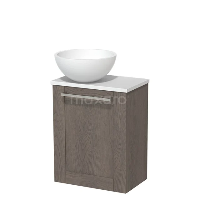 Holz-Badschrank mit weißem keramischen Aufsatzwaschbecken, kompaktes Design, ideal für moderne Bäder.