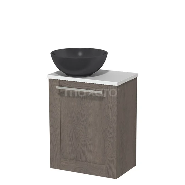 Toiletmeubel met waskom | 41 cm Donkerbruin eiken Kader front Mat zwart Quartz waskom Mat wit blad TMK10-06669