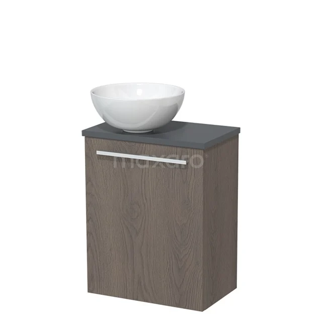 Toiletmeubel met waskom | 41 cm Donkerbruin eiken Vlak front Hoogglans wit Keramiek waskom Donkergrijs blad TMK10-06670