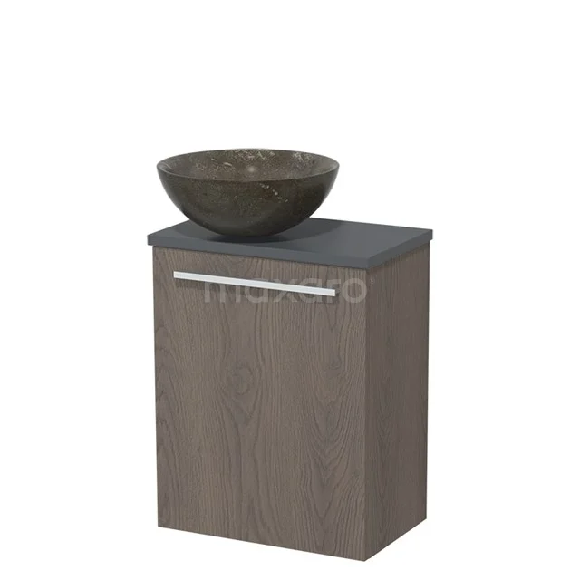 Toiletmeubel met waskom | 41 cm Donkerbruin eiken Vlak front Blue stone Natuursteen waskom Donkergrijs blad TMK10-06671