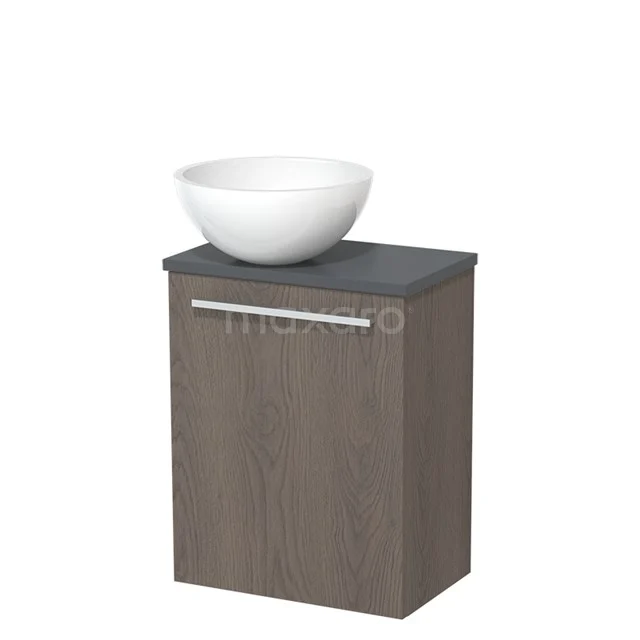 Toilet unit with countertop wash basin | 41 cm Dark brown oak Flat front High-gloss white Mineral marble basin Mineral marble worktop Dark grey worktop TMK10-06672