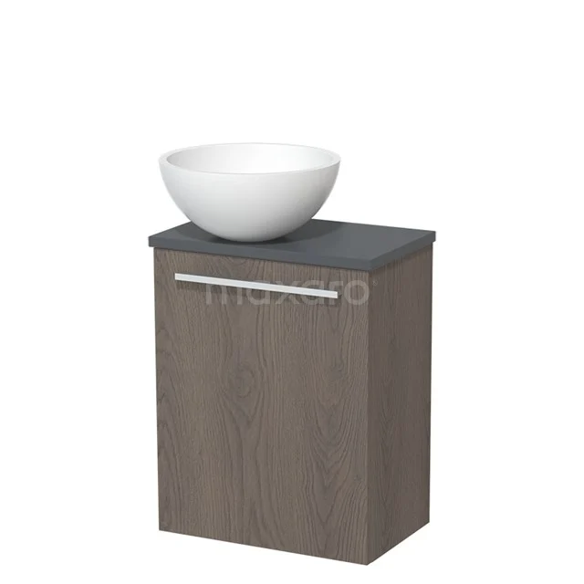 Toilet unit with countertop wash basin | 41 cm Dark brown oak Flat front Matte white Solidtop wash basin Dark grey worktop TMK10-06673