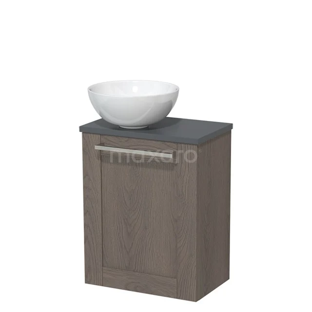 Toiletmeubel met waskom | 41 cm Donkerbruin eiken Kader front Hoogglans wit Keramiek waskom Donkergrijs blad TMK10-06675