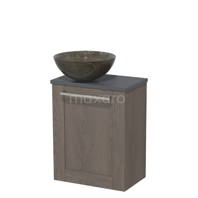 Toiletmeubel met waskom | 41 cm Donkerbruin eiken Kader front Blue stone Natuursteen waskom Donkergrijs blad TMK10-06676