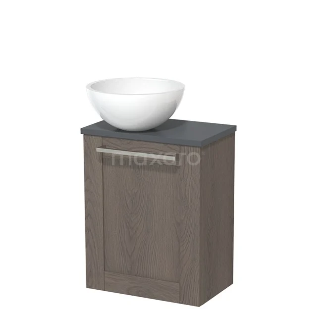 Toilet unit with countertop wash basin | 41 cm Dark brown oak Front High-gloss white Mineral marble countertop wash basin Dark grey worktop TMK10-06677