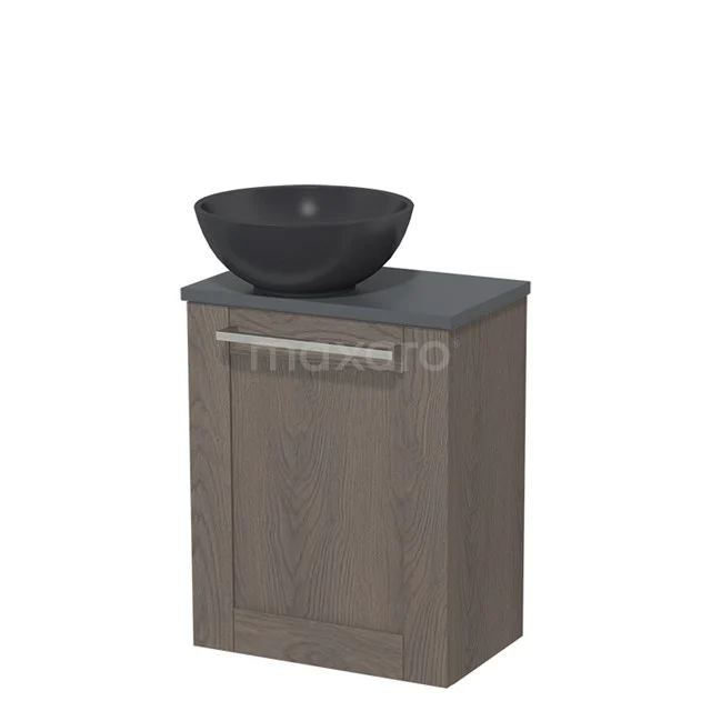 Toiletmeubel met waskom | 41 cm Donkerbruin eiken Kader front Mat zwart Quartz waskom Donkergrijs blad TMK10-06679