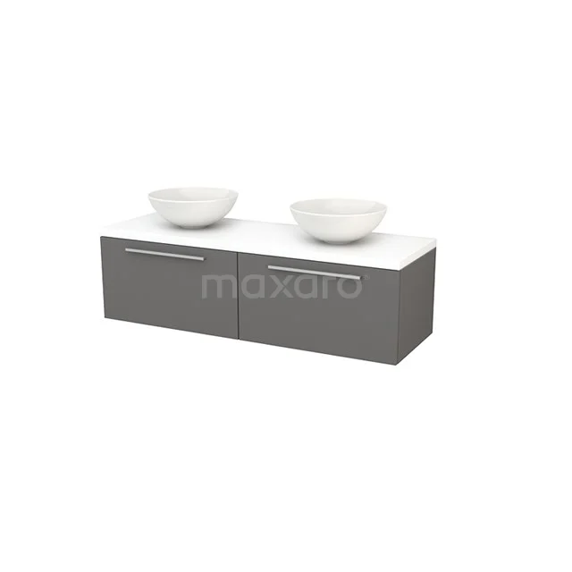 Modulo+ Plato Badkamermeubel voor waskom | 140 cm Basalt Vlak front Mat wit blad 2 lades naast elkaar BMK002218