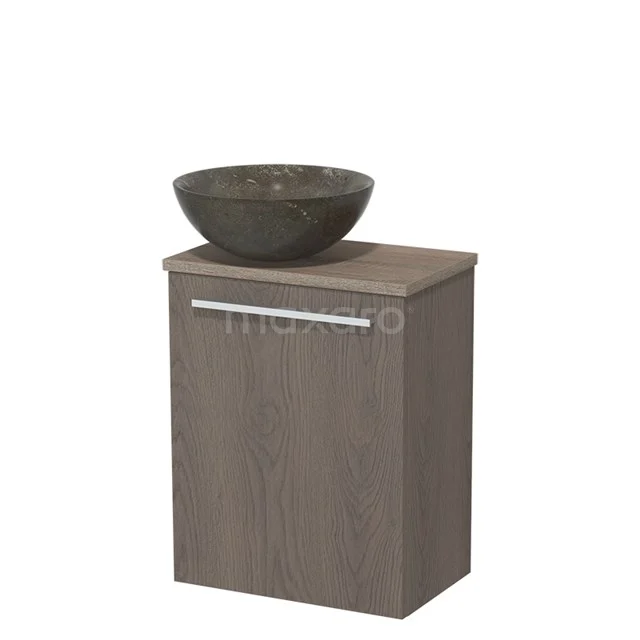 Toiletmeubel met waskom | 41 cm Donkerbruin eiken Vlak front Blue stone Natuursteen waskom Eiken blad TMK10-06691