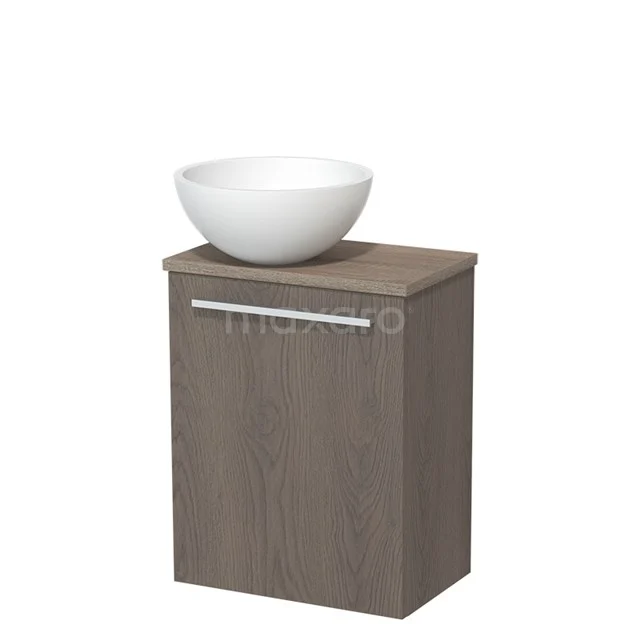 Toiletmeubel met waskom | 41 cm Donkerbruin eiken Vlak front Mat wit Solid surface waskom Eiken blad TMK10-06693