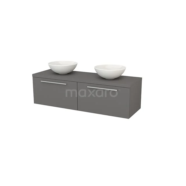 Modulo+ Plato Badkamermeubel voor waskom | 140 cm Basalt Vlak front Basalt blad 2 lades naast elkaar BMK002220