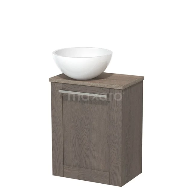 Toilet unit with countertop wash basin | 41 cm Dark brown oak Front High-gloss white Mineral marble countertop wash basin Worktop Oak TMK10-06697